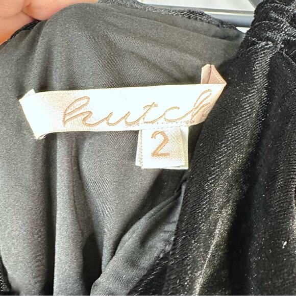 Anthro Hutch Velvet Mini Dress Puff-Sleeves Off-Shoulder Ruched Black Size 2 New - Picture 12 of 16